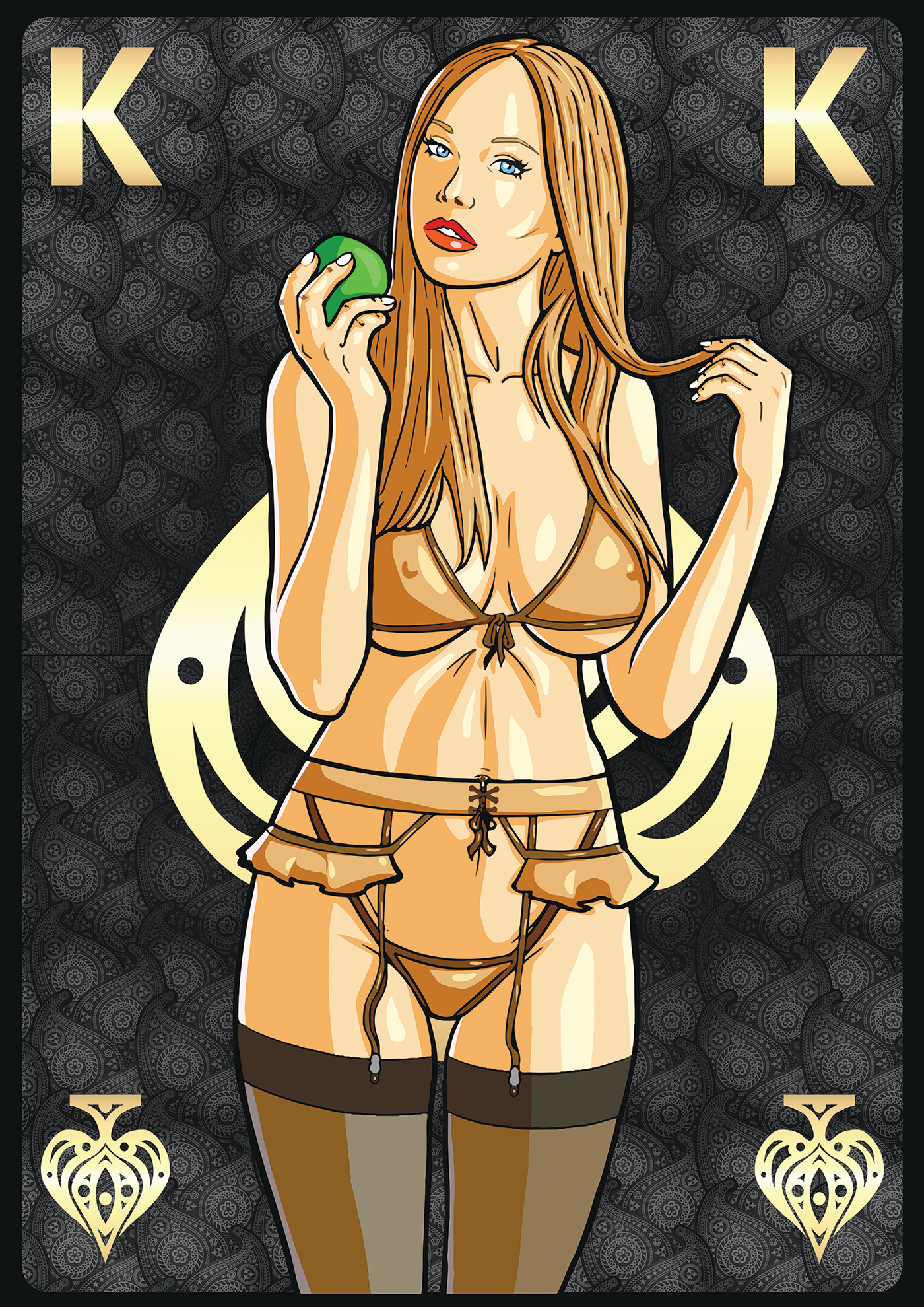 gold print design  ILLUSTRATION  poker cards beautiful women vector art Digital Art  Playing Cards seductive