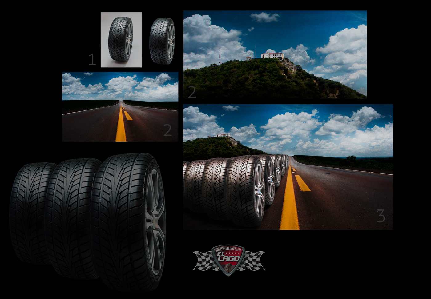 Advertising  art direction  retouch printed design branded material tires photo edition
