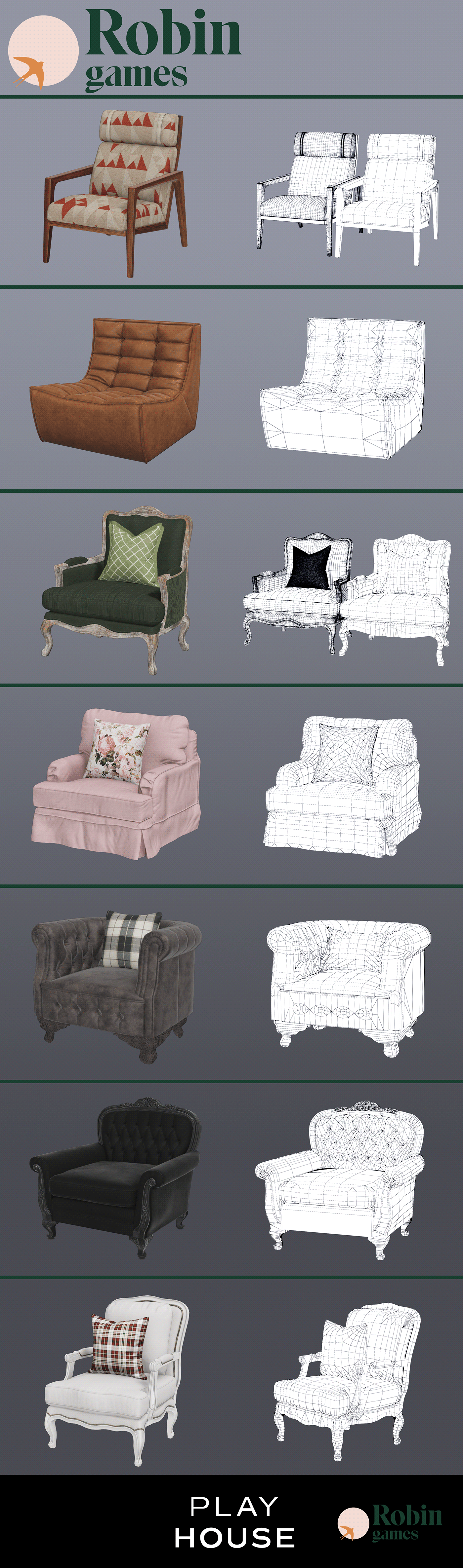 3d modeling 3ds max furniture Low Poly Video Games