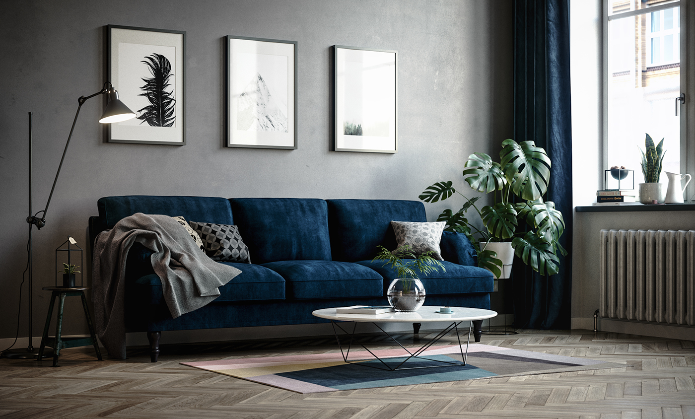 Interior Scandinavian Monstera plants blue ikea modern corona architecture CGI