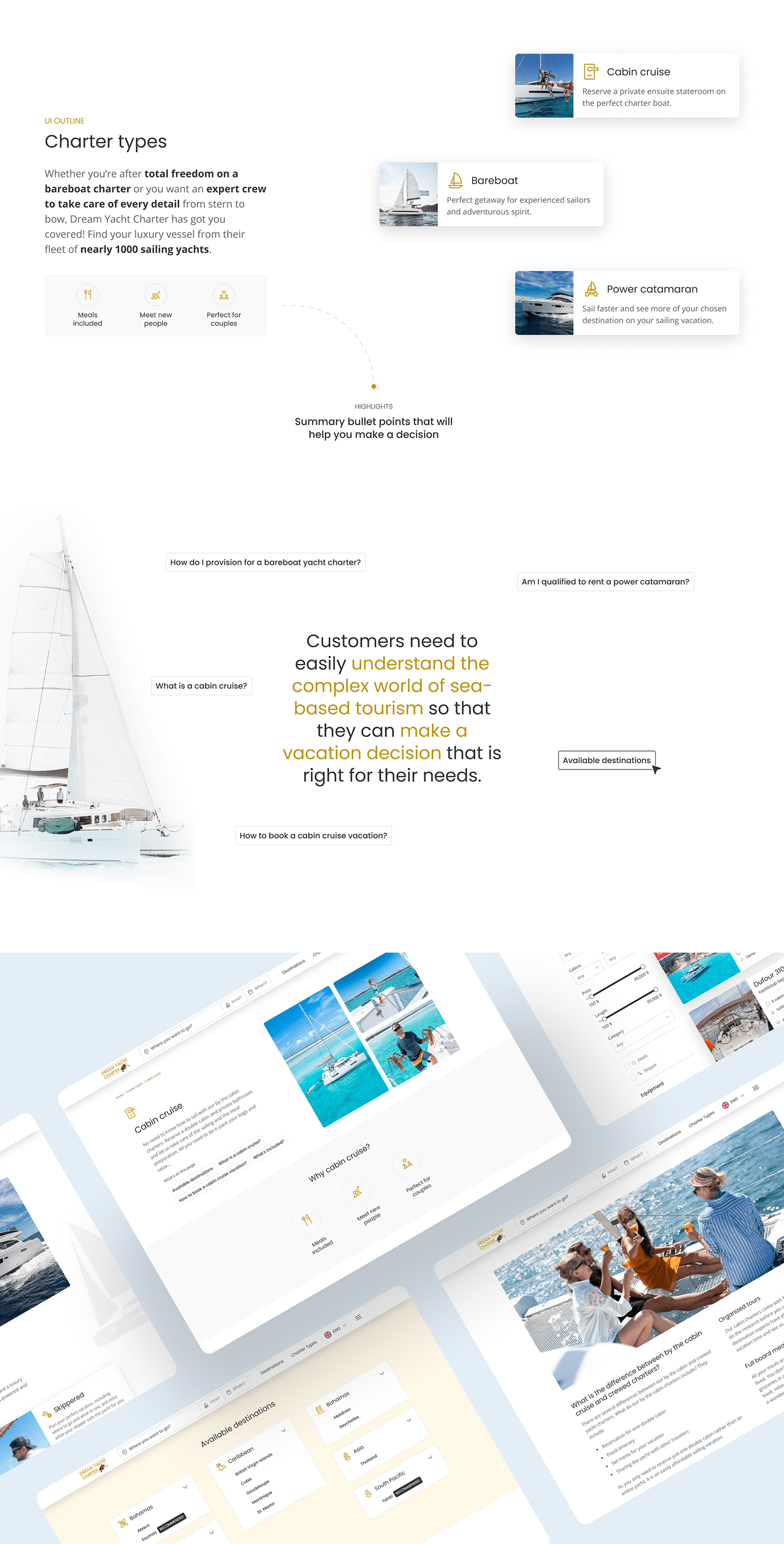 Booking charter development sailing tourism ux/ui vacation Yachting