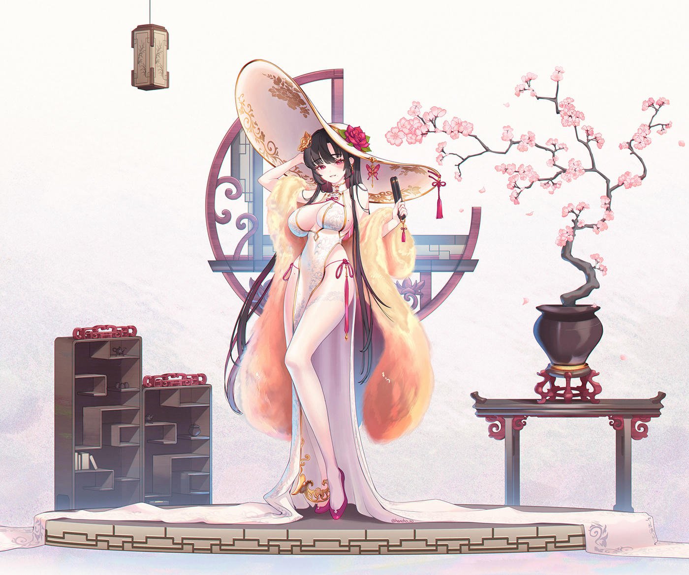 dress white dress oriental ILLUSTRATION  Character design  Character pretty Cherry Blossom Digital Art  artwork