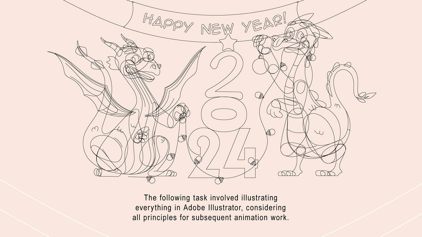 adobe illustrator Adobe After Effects ILLUSTRATION  animation  vector flat dragon happy new year Character design  sketch