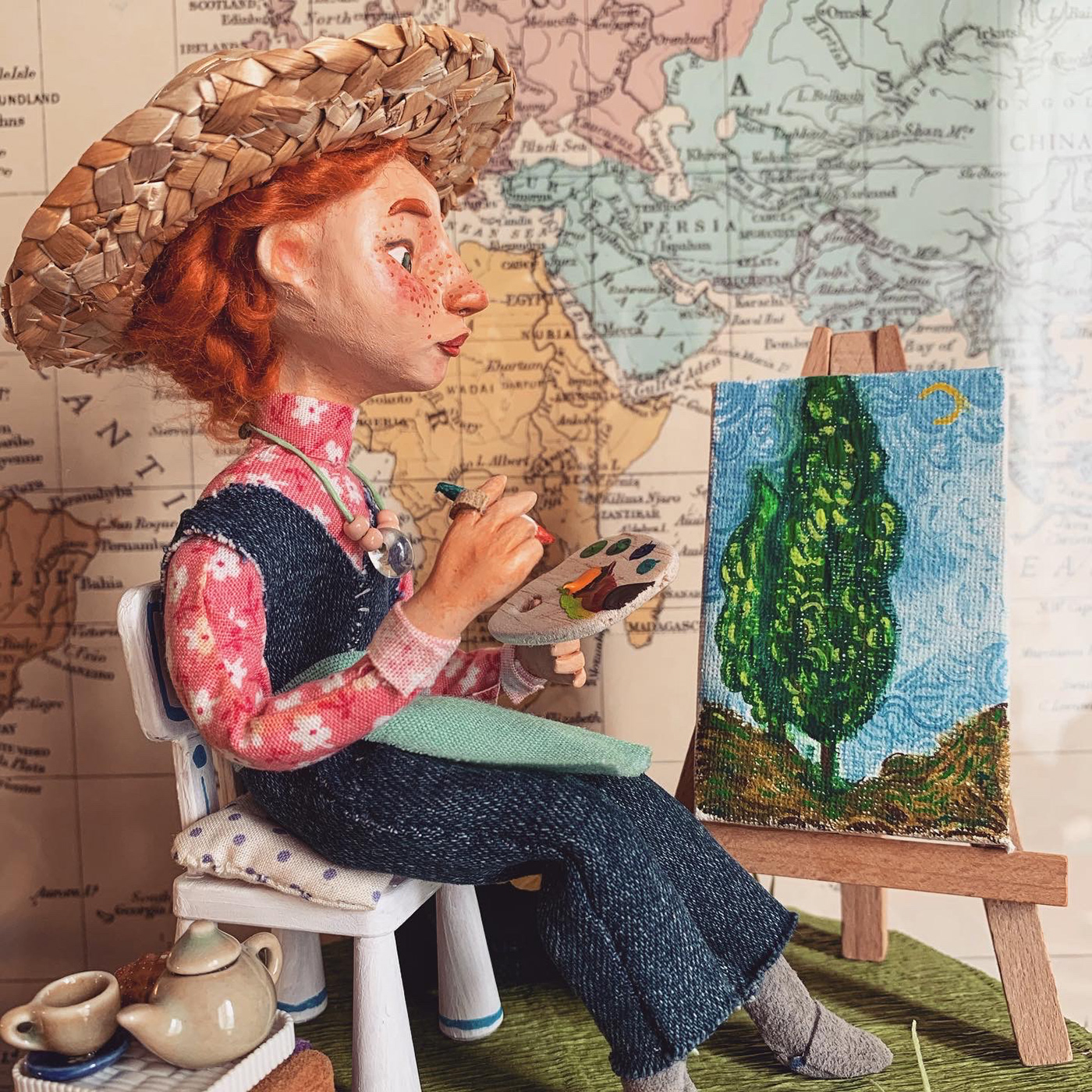 art doll Character design  collectible figure Interior Art Toy Ooal Doll painter starry night van gogh