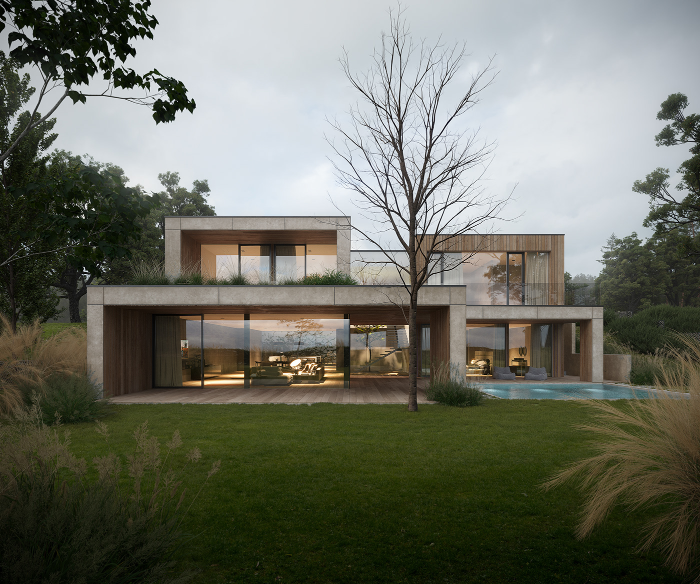 architecture art CGI forest house modern Villa