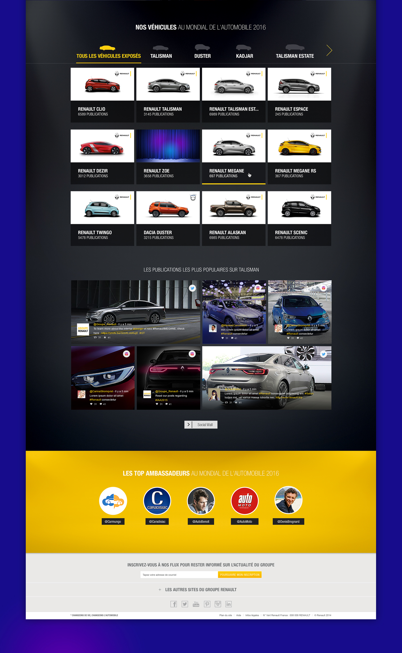 renault automobile vehicles Paris Motor Show Responsive Design screens tv social datas social wall
