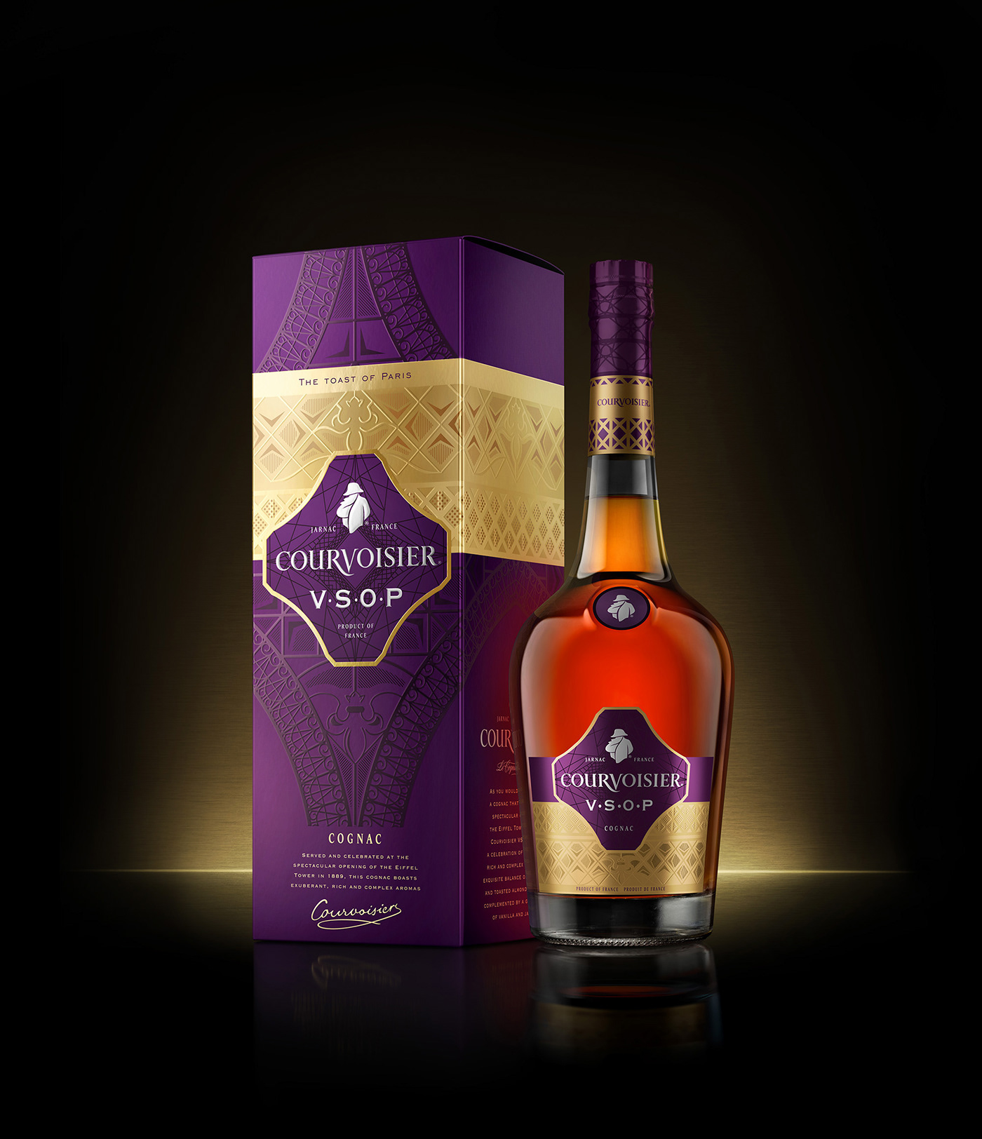 Courvoisier alcohol Packaging 3D Cognac bottle carton retouching  Packshot detail