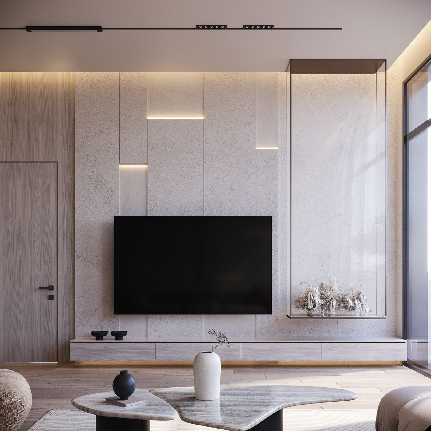 minimal minimalist modern living room тв stairs Staircase coffee corner Family area design