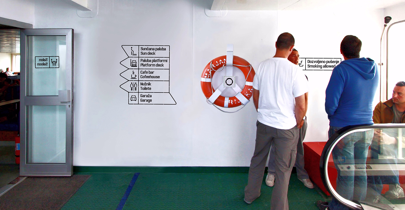 Signage wayfinding ferry pictogram system visual identity system Motor Transportation Signage