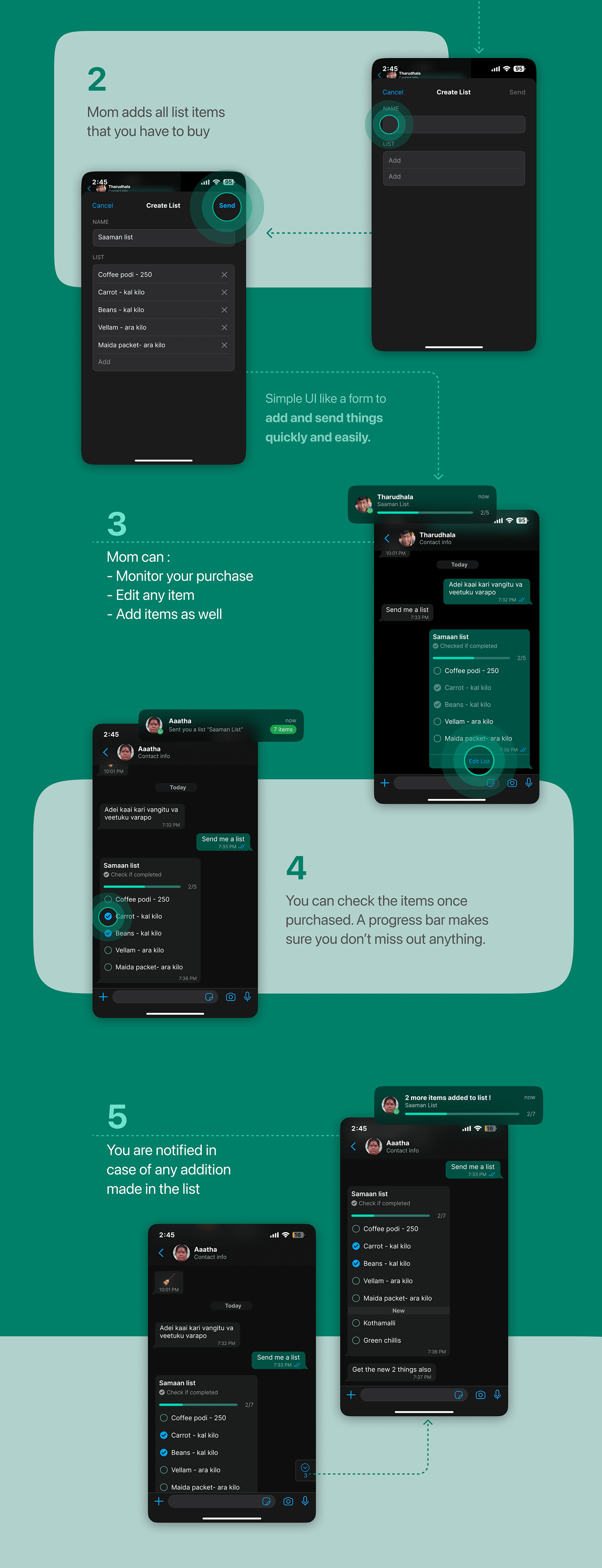WhatsApp checklist groceries UI/UX UX design design challenge Figma WhatsApp Redesign Mobile app