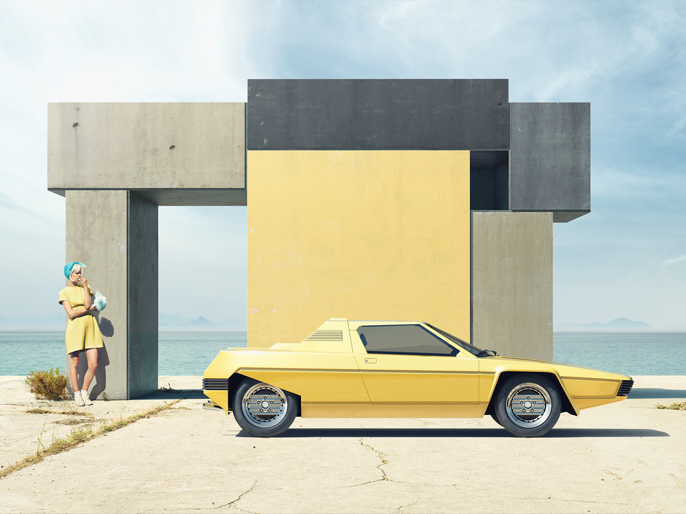 automotive   car supercar concept car minimalist surreal fine art FERRARI bertone pastel
