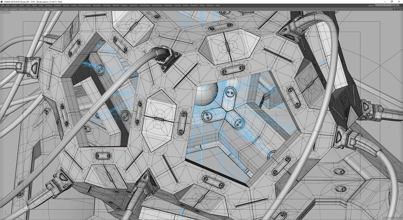 dodecahedron octane cinema 4d Raphael Rau Silverwing Sci Fi cables metal hyperrealism maxon