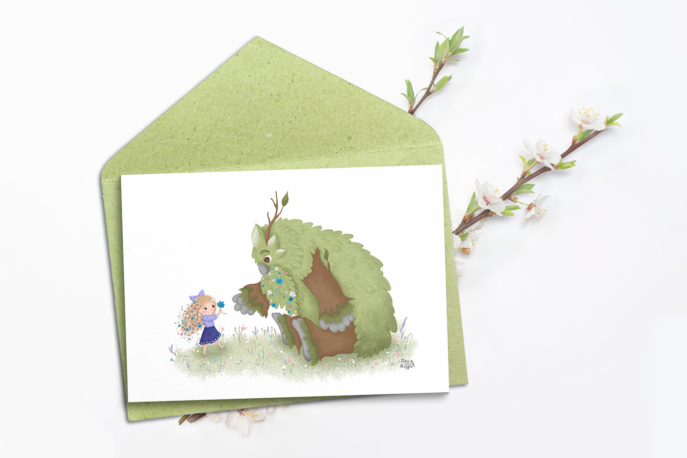 book illustration Flowers In The Hair Forest Monster ILLUSTRATION FOR CHILDREN kid kind monster monster thank you card