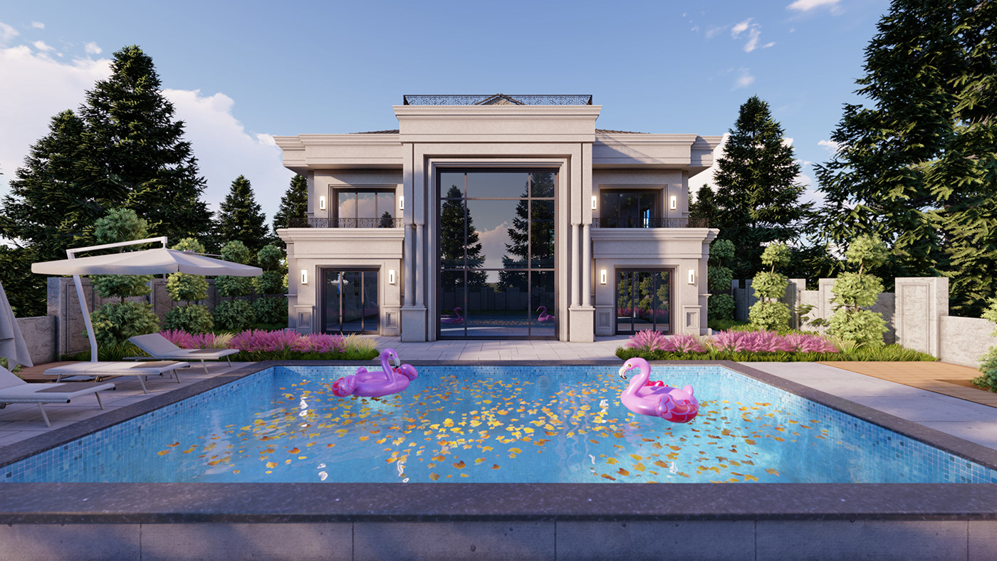 3D architecture archviz CGI classic villa exterior Render Villa visualization vray