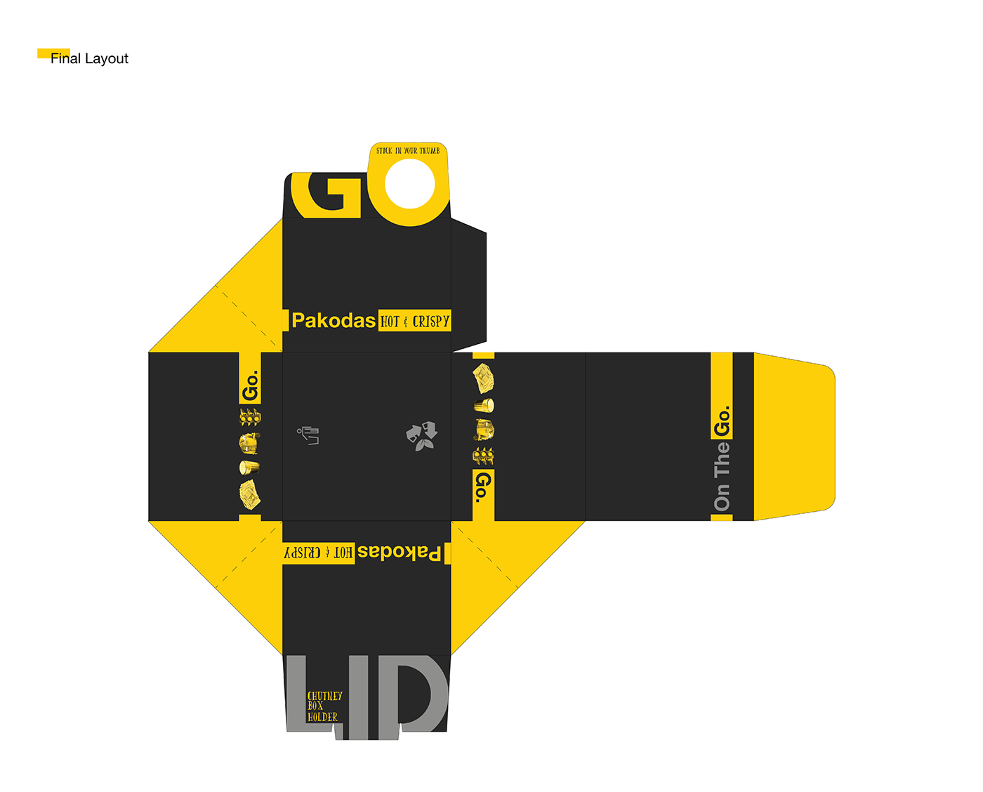 Packaging print design  graphic design  black and yellow on the go