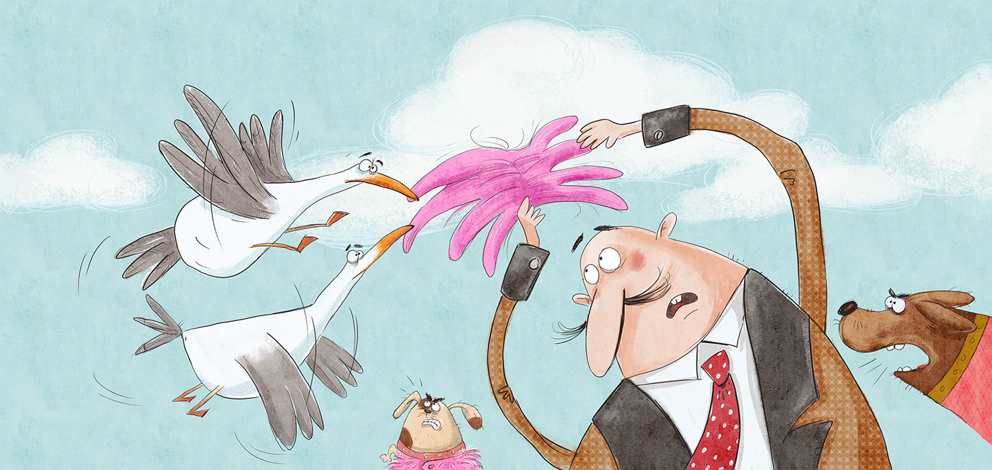 childrensbook kidlit dog funny humorous gull emotions pink bookillustration picturebook