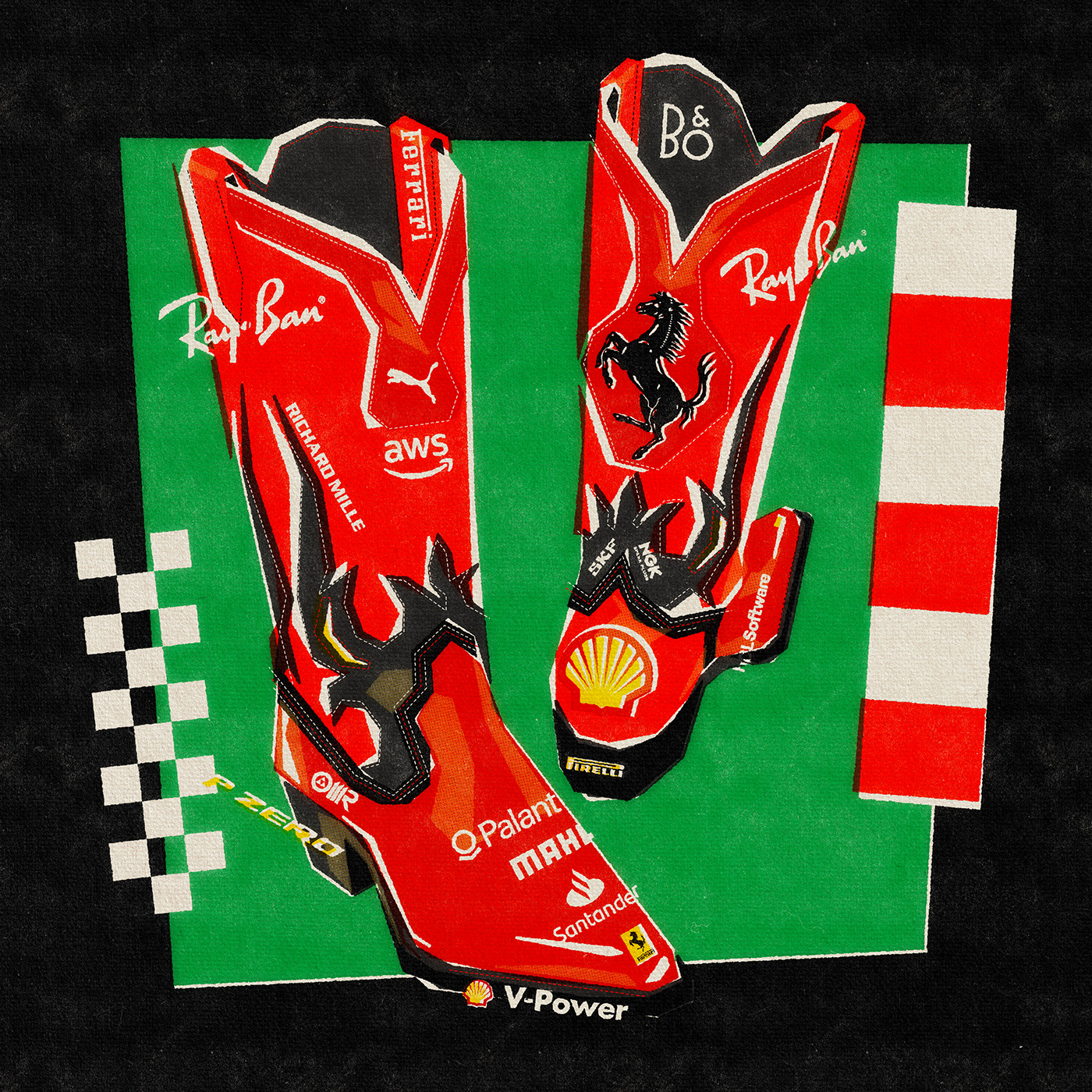 ILLUSTRATION  Motorsport boots Formula 1 Helmet paper Procreate FERRARI car f1