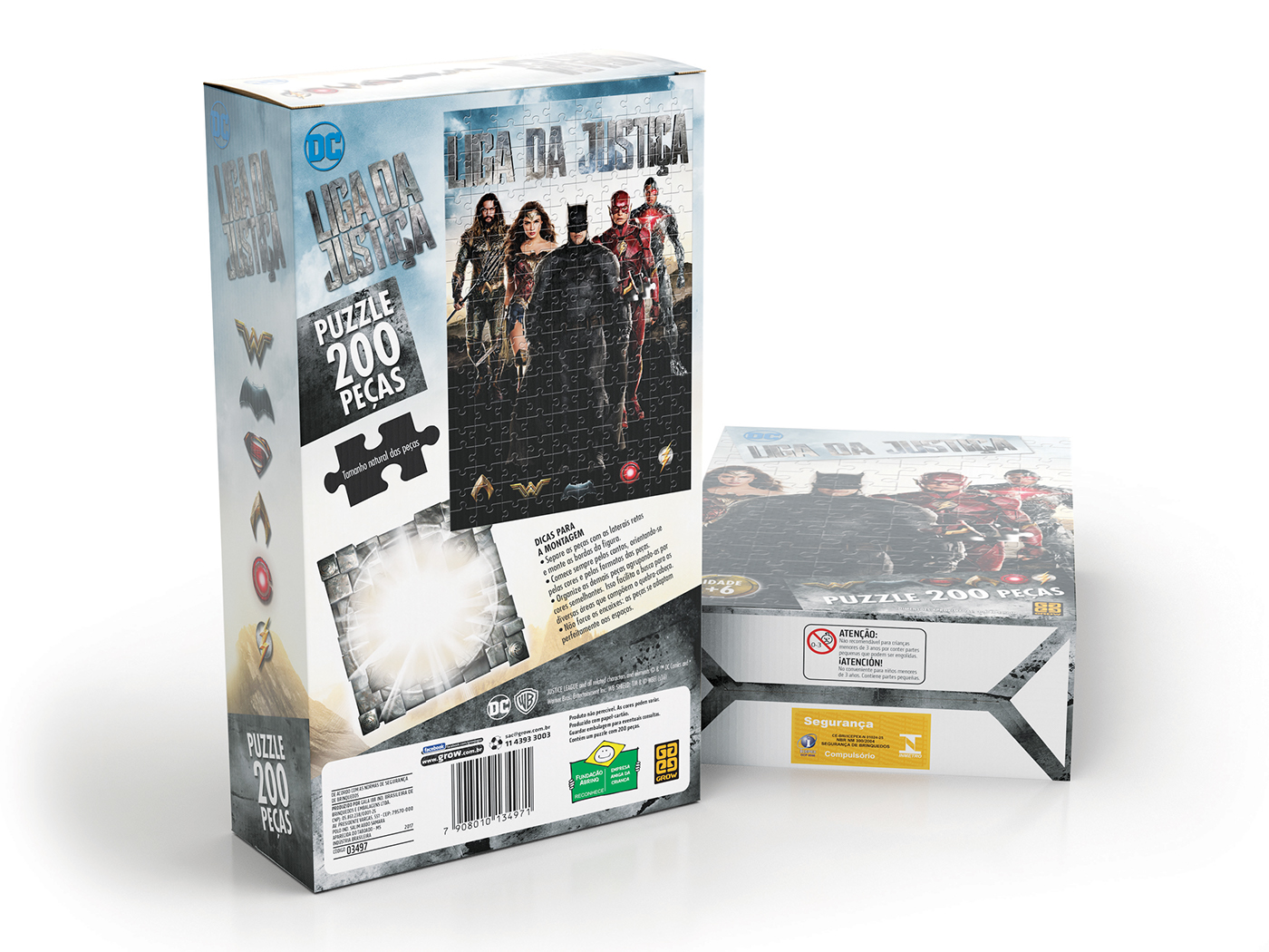 grow puzzle Packaging embalagem Liga da Jistiça justice league design gráfico graphic design  Dc Comics warner