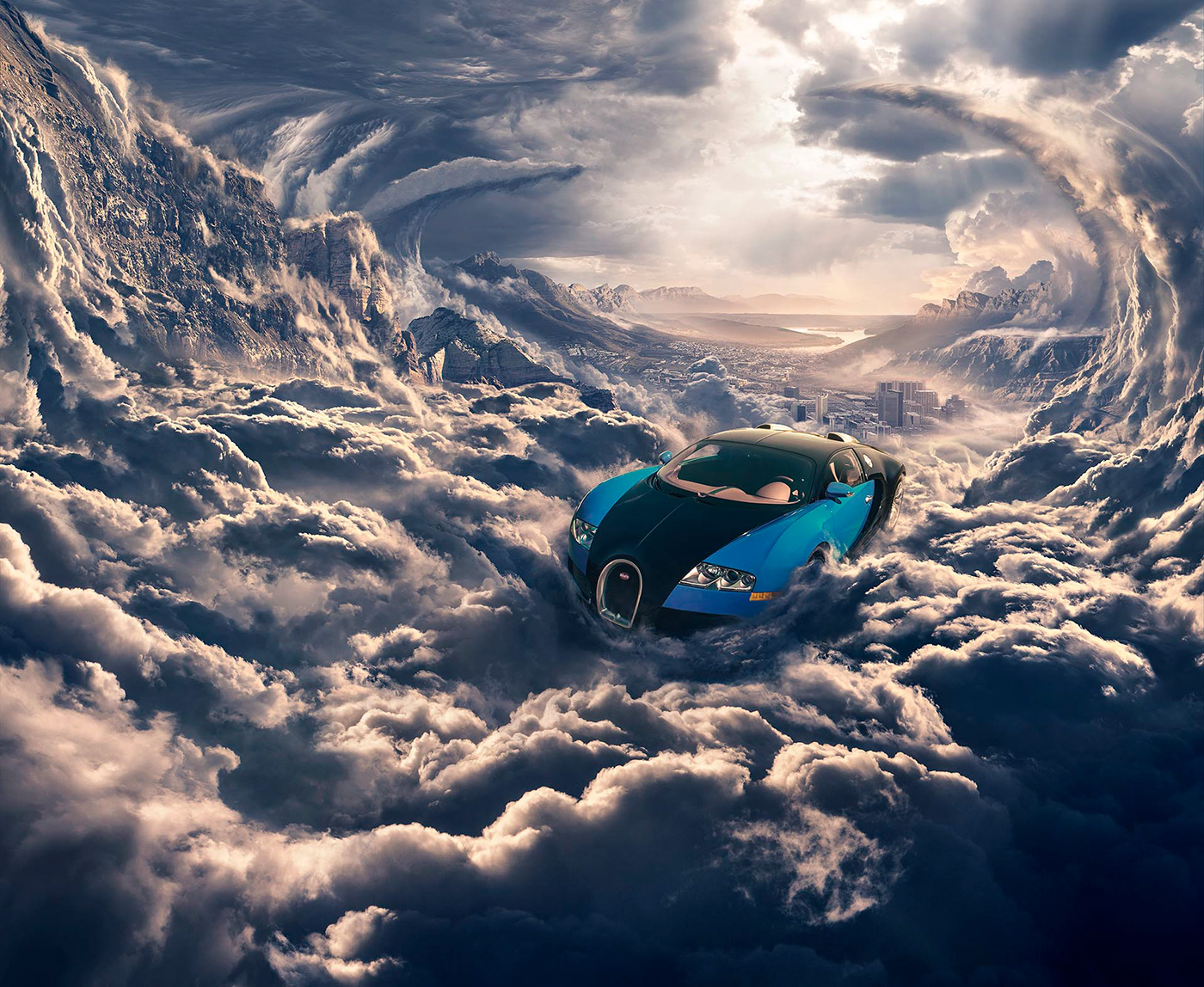 automotive   Matte Painting Landscape fantasy car CGI retouching  photoshop creative