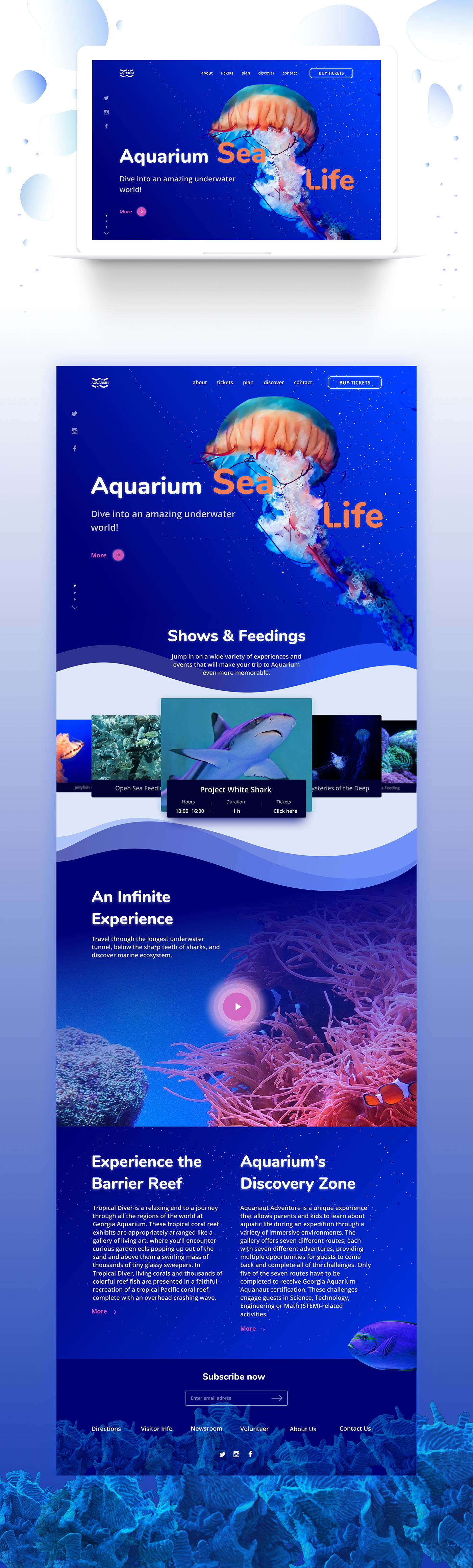 Web ux UI interactive Interface aquarium jellyfish deep blue