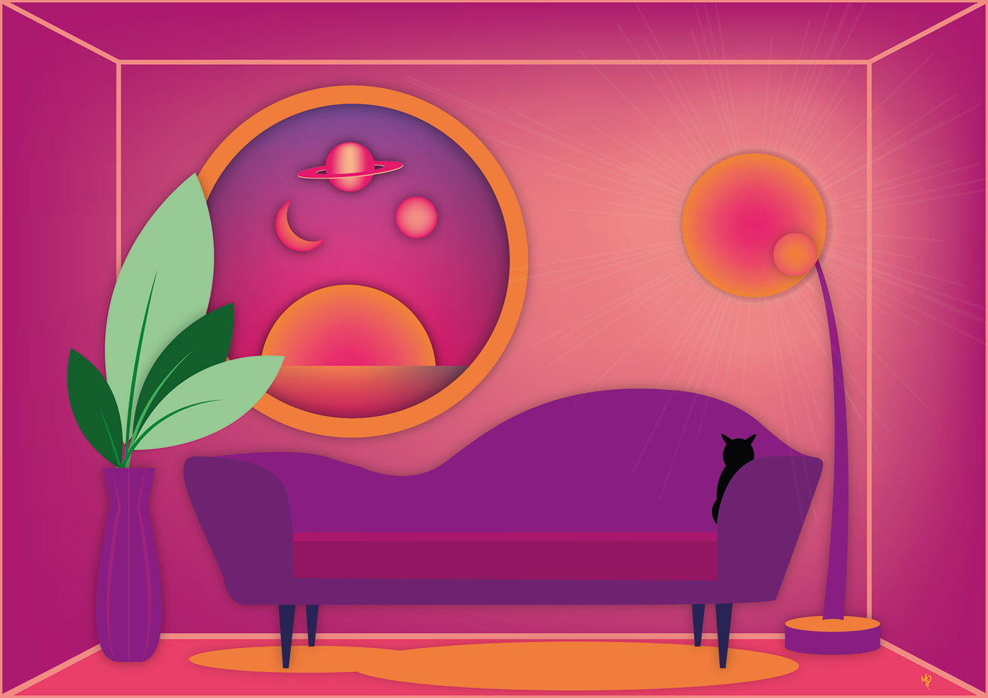 ArtDirector Cat designobject graphicdesigner ILLUSTRATION  moon Planets PURPLEDAY sofa Sunny