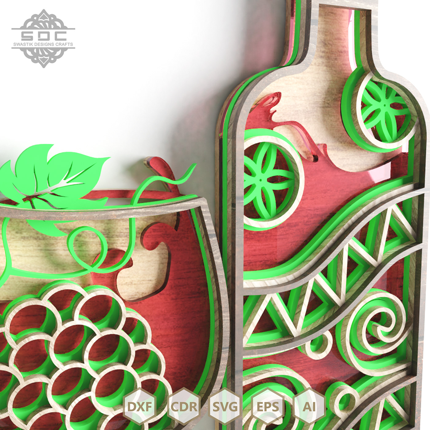 art artwork craft cricut dxf files laser cut Mandala multilayer vector Wine Bottle