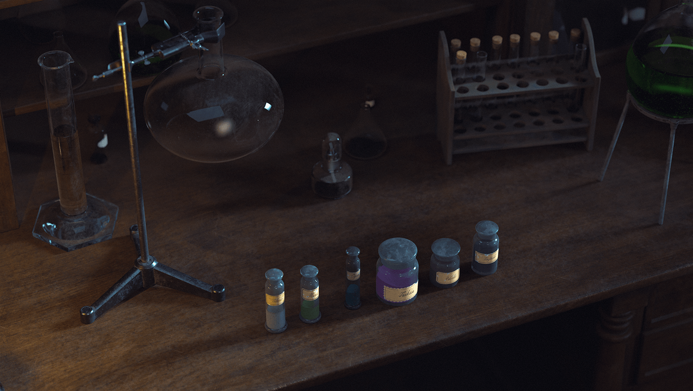 alchemy laboratory CGI 3D environment vray Render alchmeist
