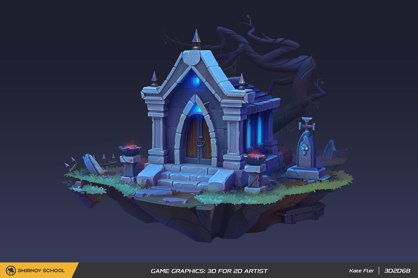 2D 3D concept art 3D for 2D chest crypt Dark Fantasy Game Art grave props