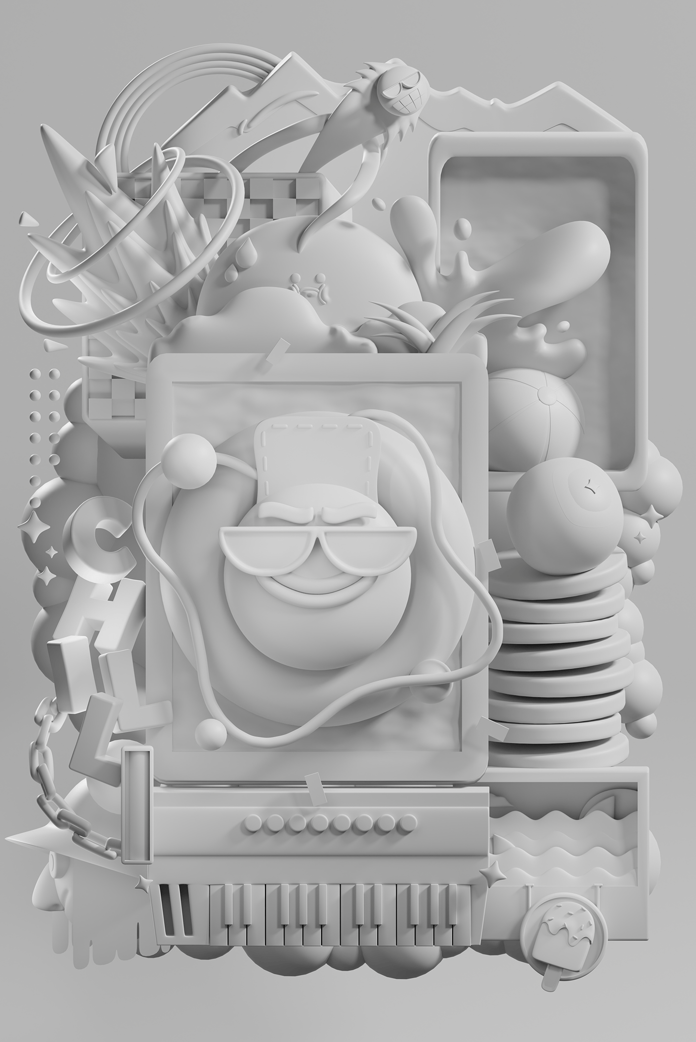 3D blender Digital Art  ILLUSTRATION  poster Character design  cartoon composition psychedelic 2д