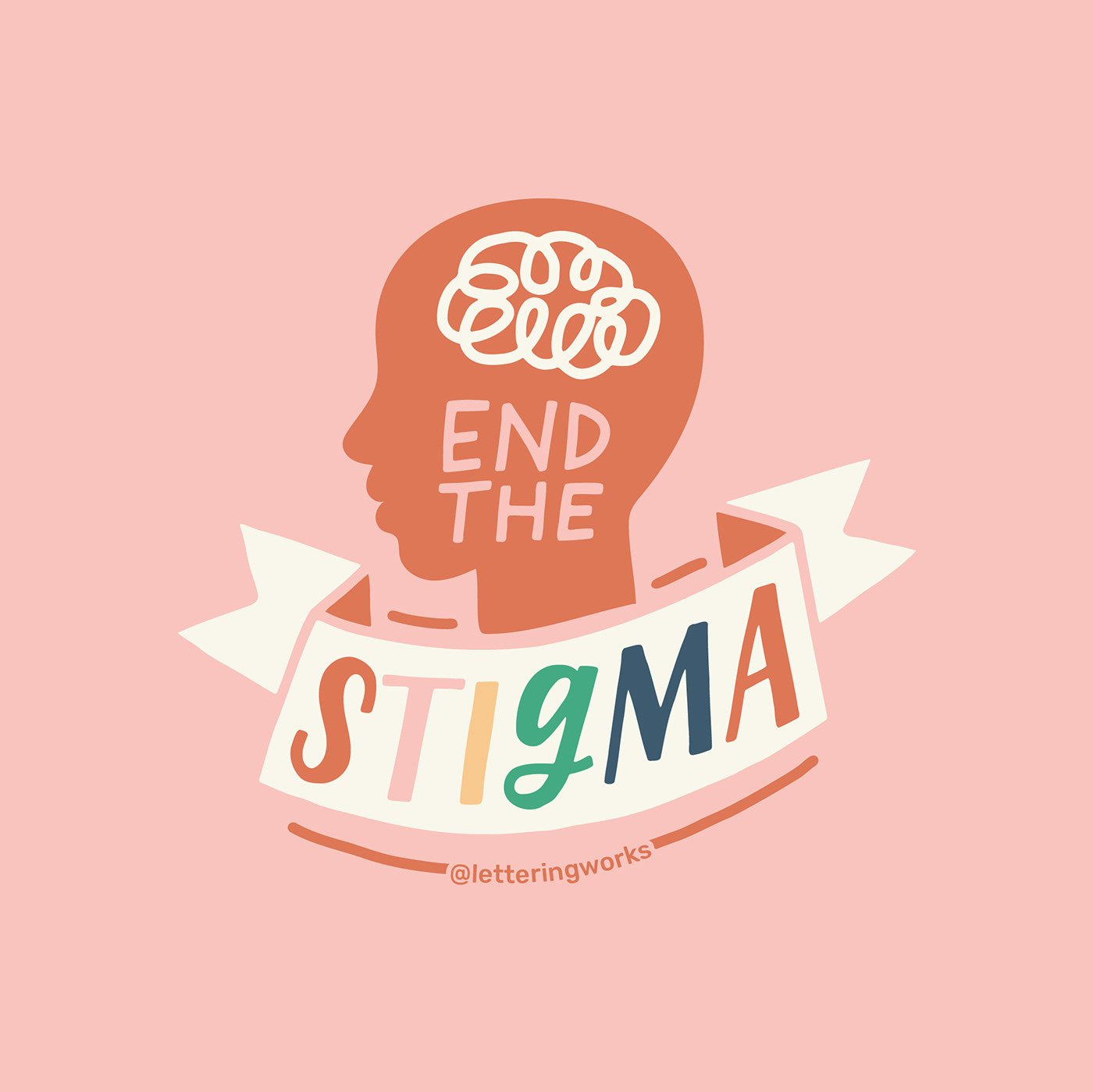 Chelsie Tamms digital illustration HAND LETTERING Lettering Works mental health Mental Health awareness mental illness self care sticker therapy