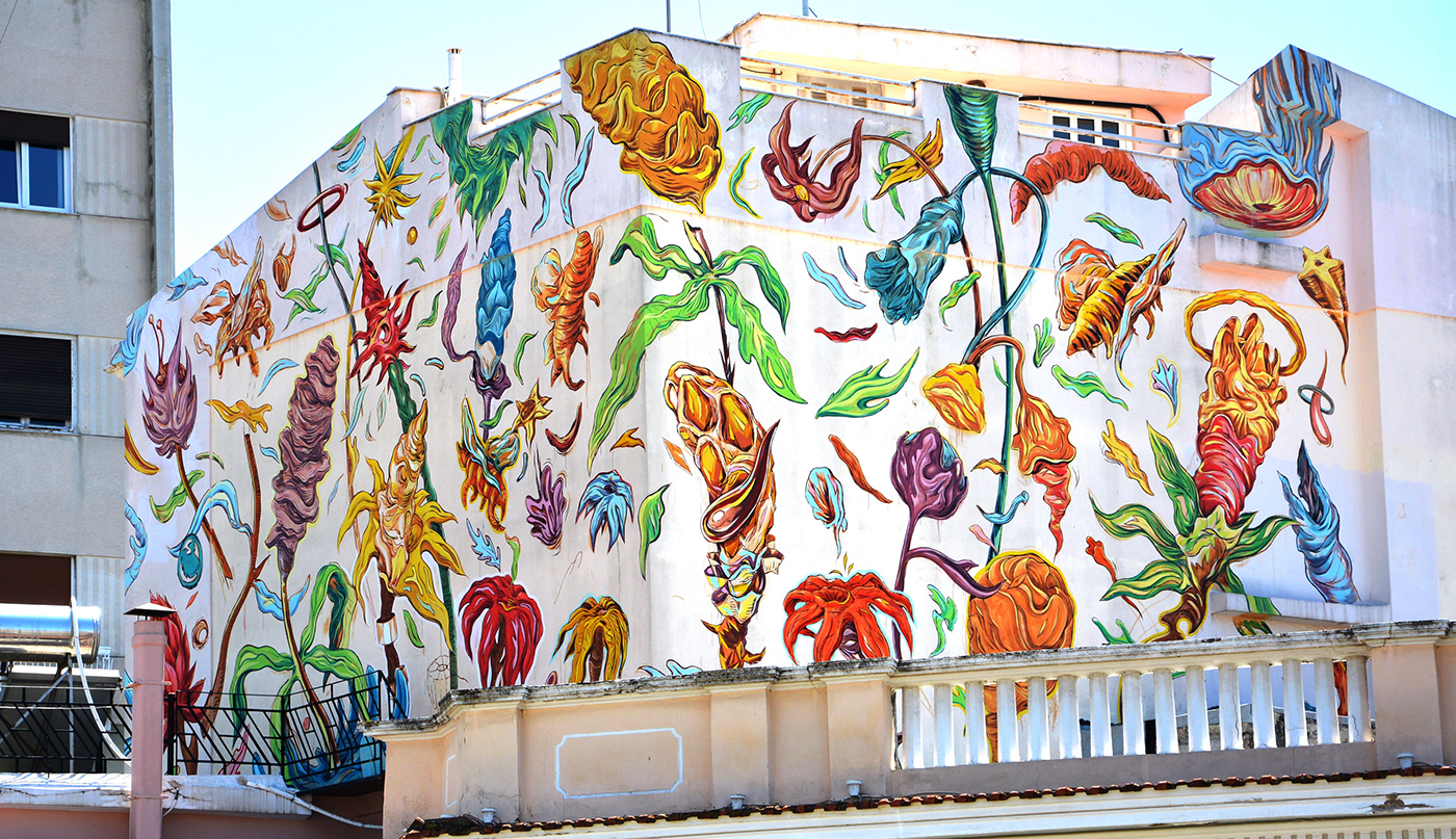 Mural Graffiti streetart wallpainting Flowers artwork contemporary art freehand colors