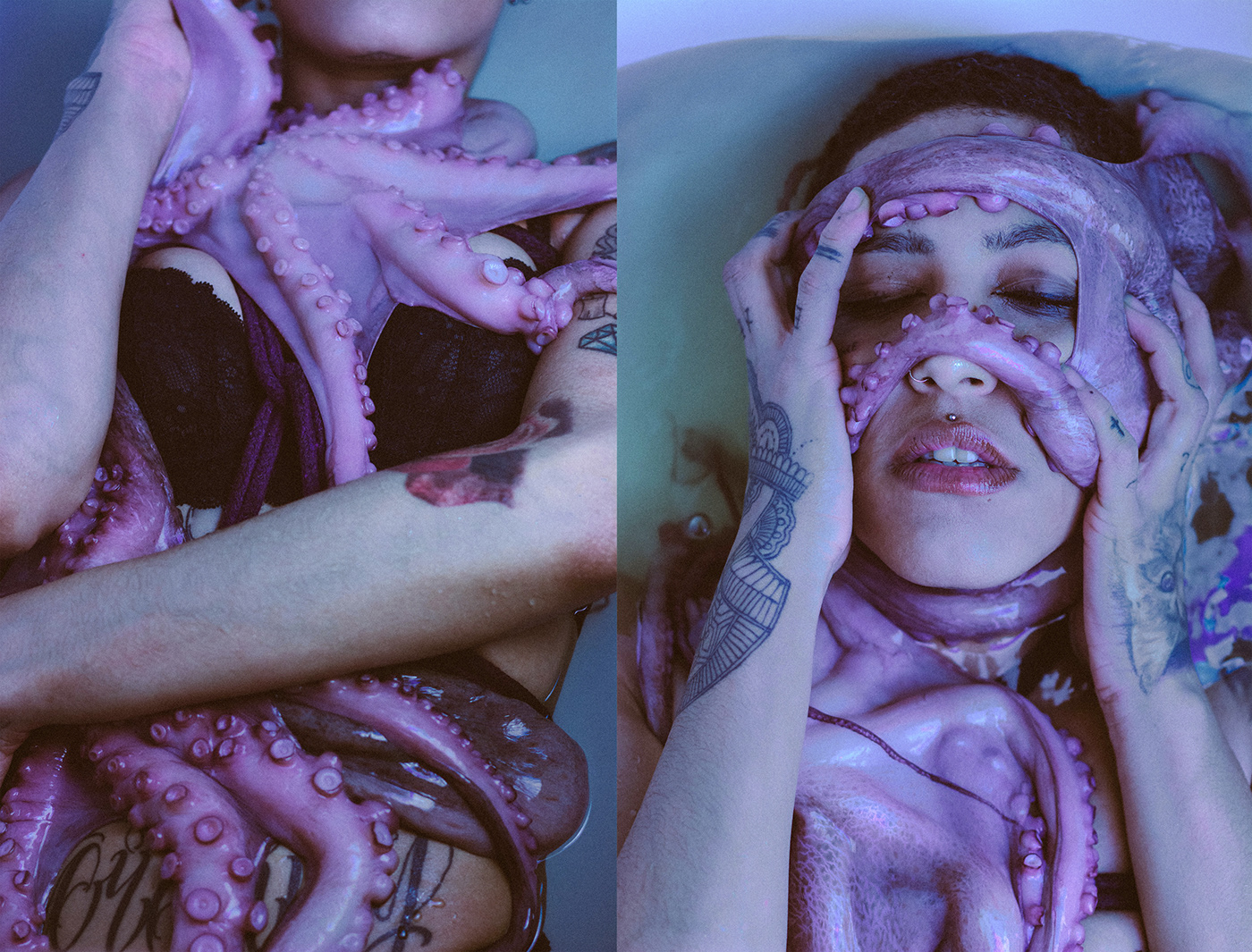 octopus dark beauty water colors pink aesthetics tentacles bathtube shoot