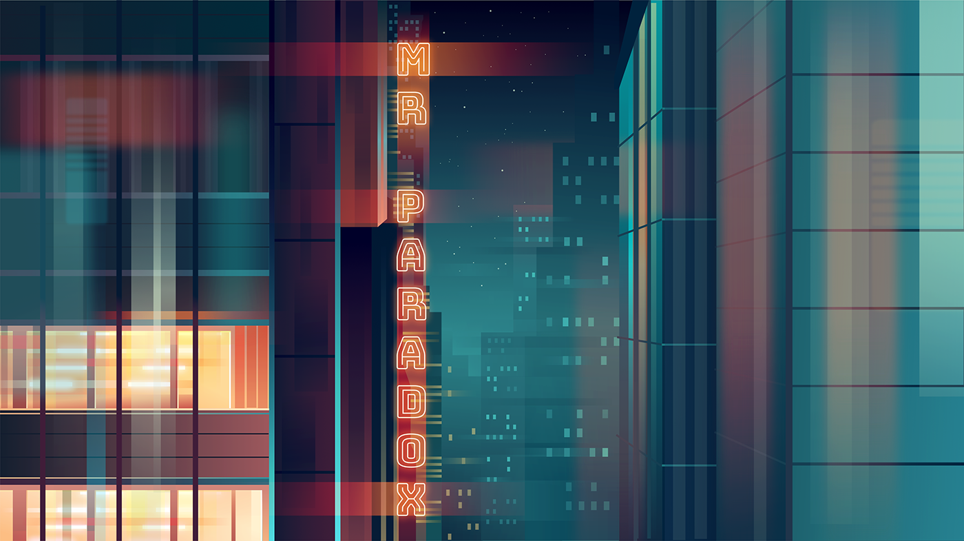 neon affinity designer ILLUSTRATION  vector city lights mist architecture Cyberpunk blade runner