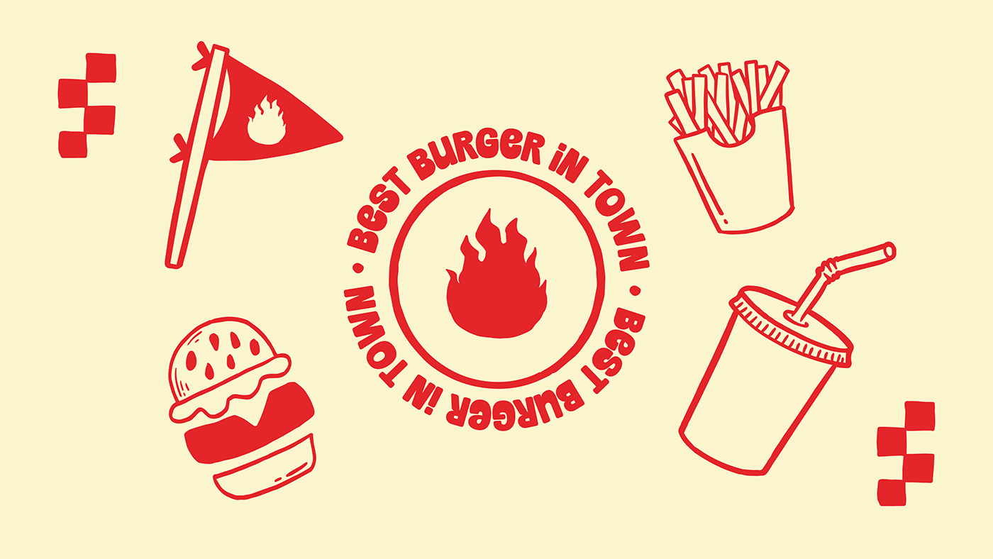 burger Illustrator brandbook branding  photoshop Advertising  art design creative fire