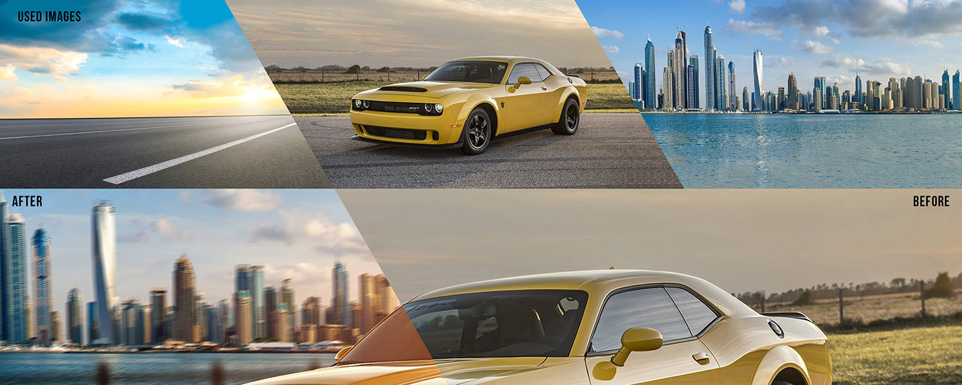 dodge challenger car poster car retouch Poster Design typography   image retouch Mockup free psd