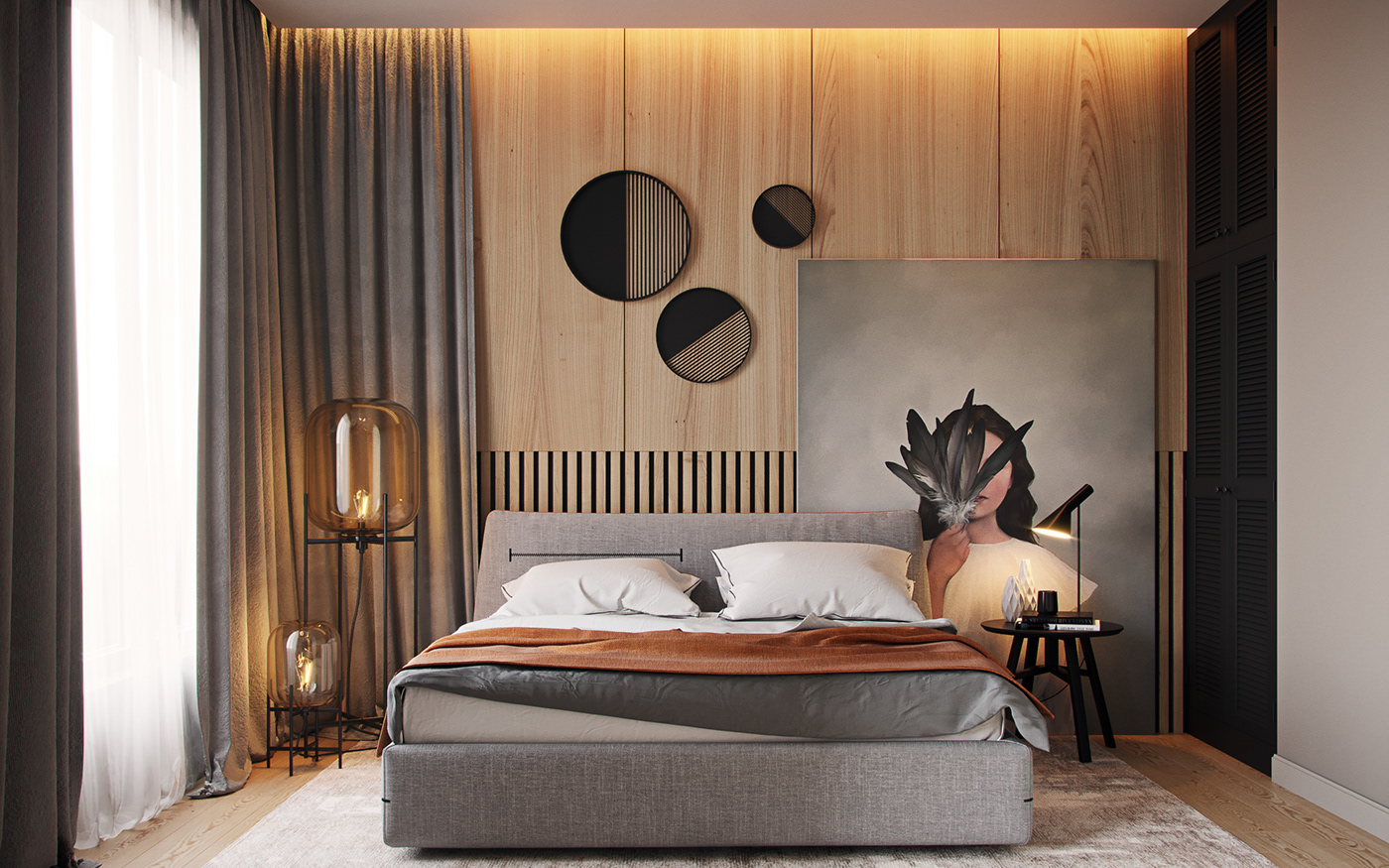 Interior design bedroom visualization LOFT modern coronarenderer 3dsmax Project industrial