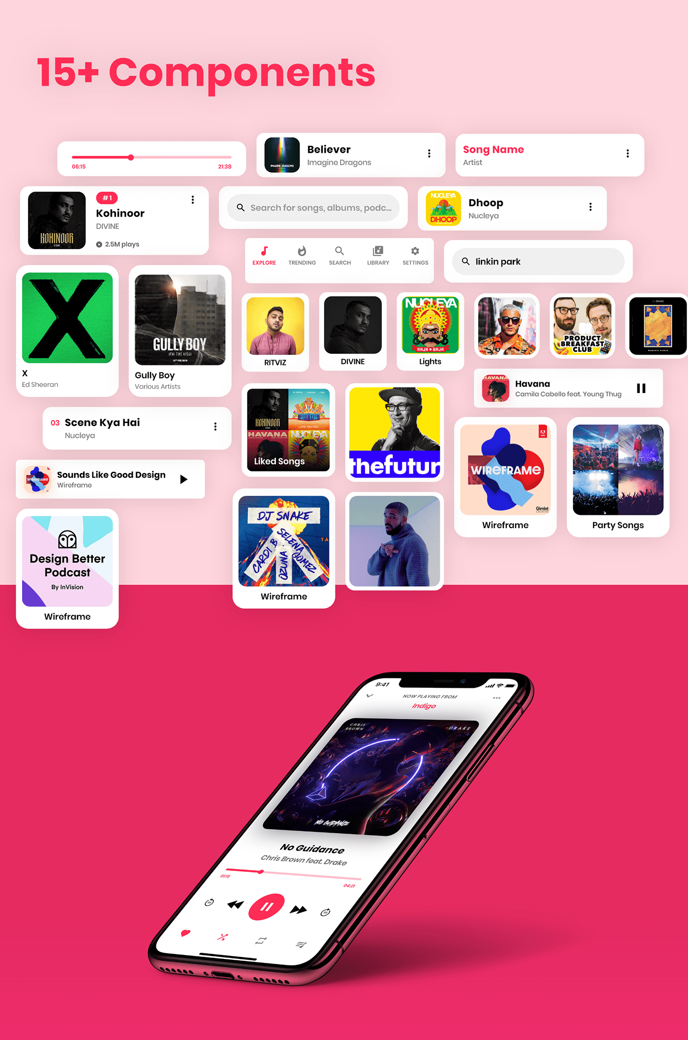 ui kit music app UI/UX Adobe XD free ui kit ui design Music Player app design UX design MadeWithAdobeXd