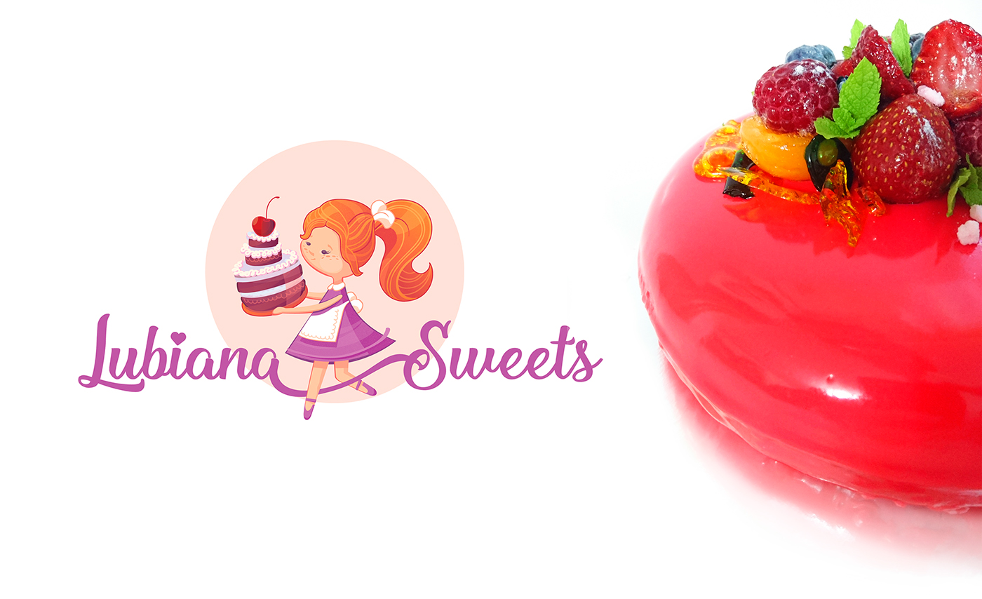 Sweets logo cake mokarons capcakes purple pink ILLUSTRATION  Character design 