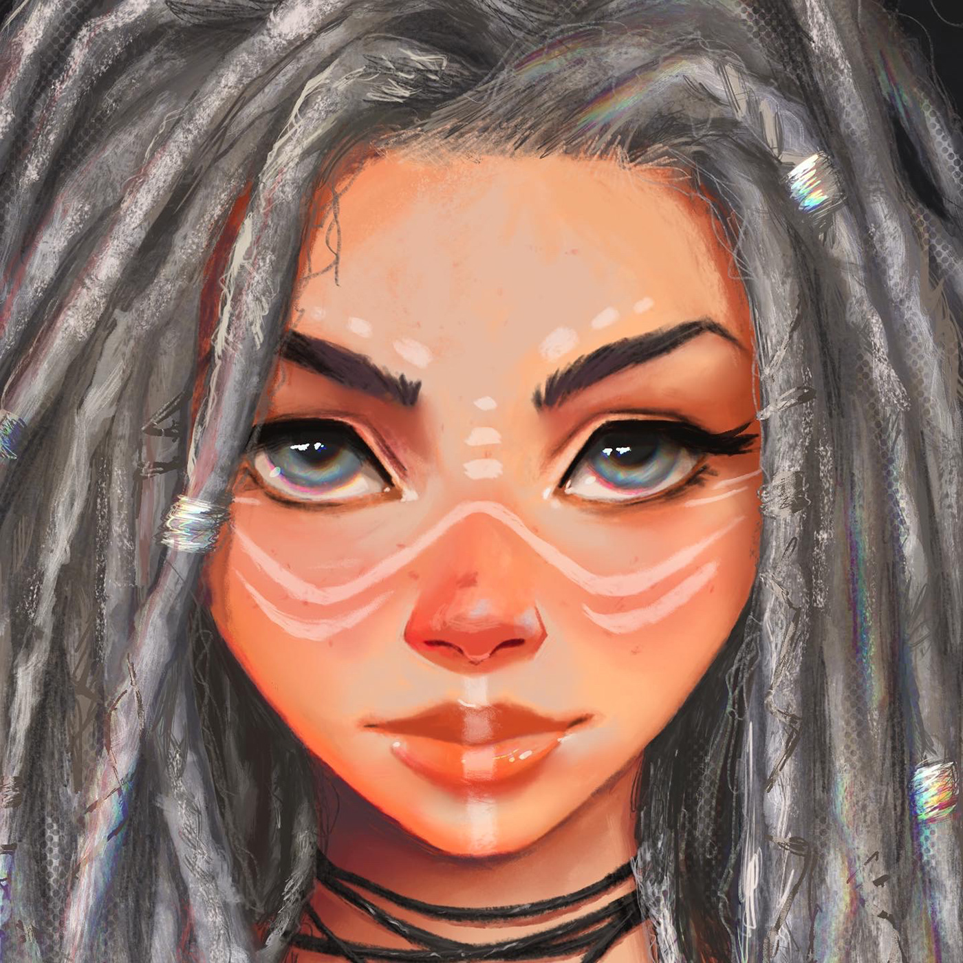 Character design  Digital Art  digital illustration Dreadlocks dreads female ILLUSTRATION  portrait tribal