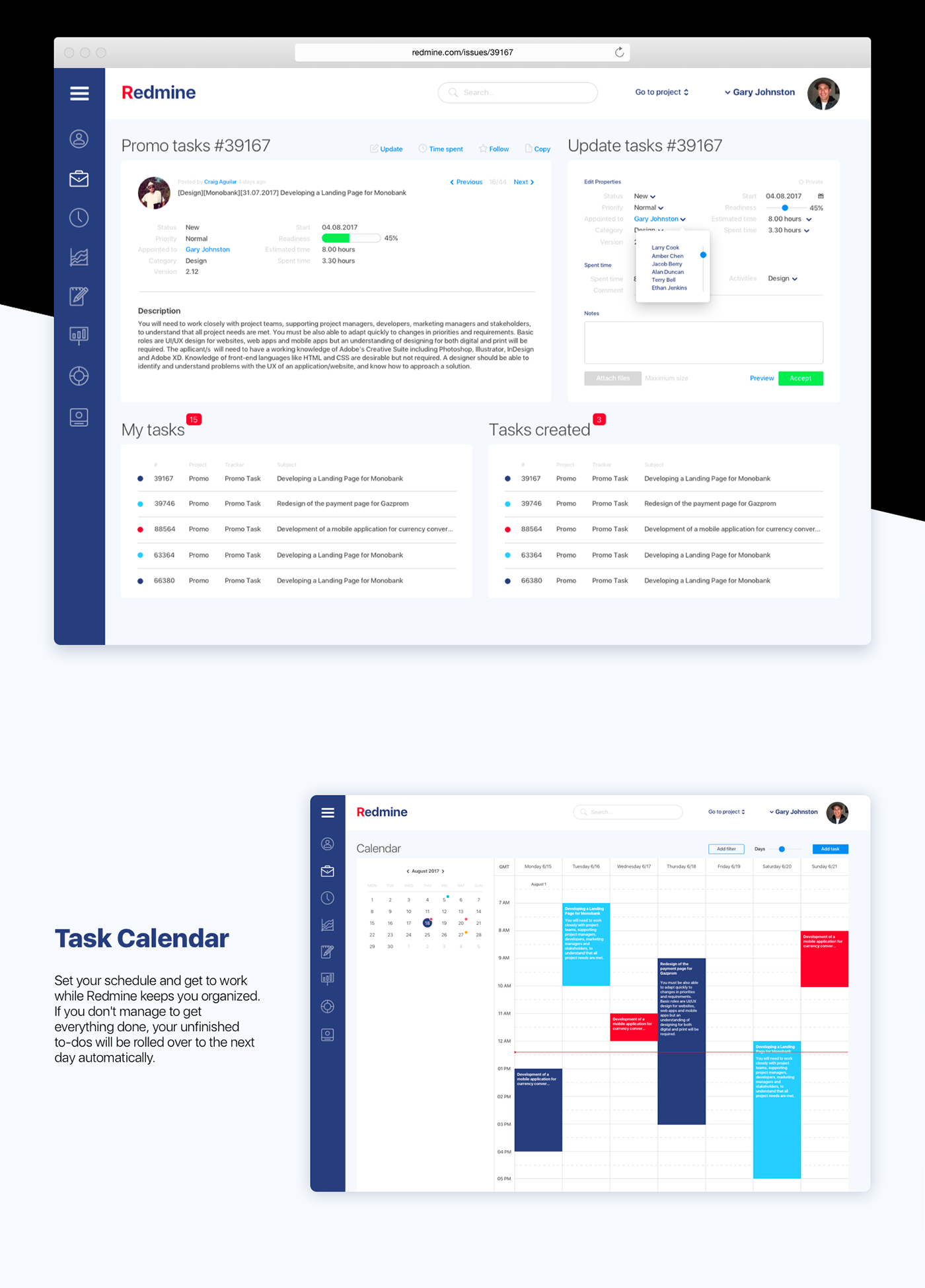 ux UI Web Design  to do management calendar Gantt chart ui elements task redmine