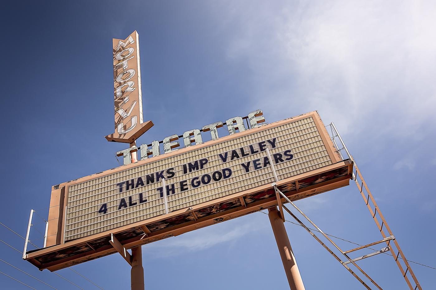 Movies Theatre drive-in big screen empty abandoned color marquee Day SKY blue hollywood