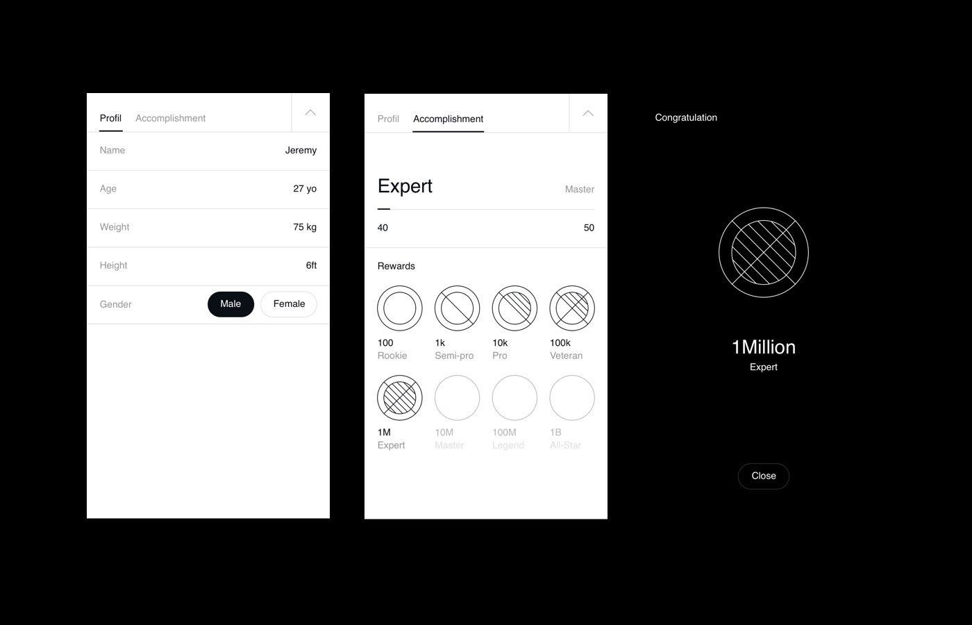 Brutalism black White app UI Animation pedometer steps running heath tracking