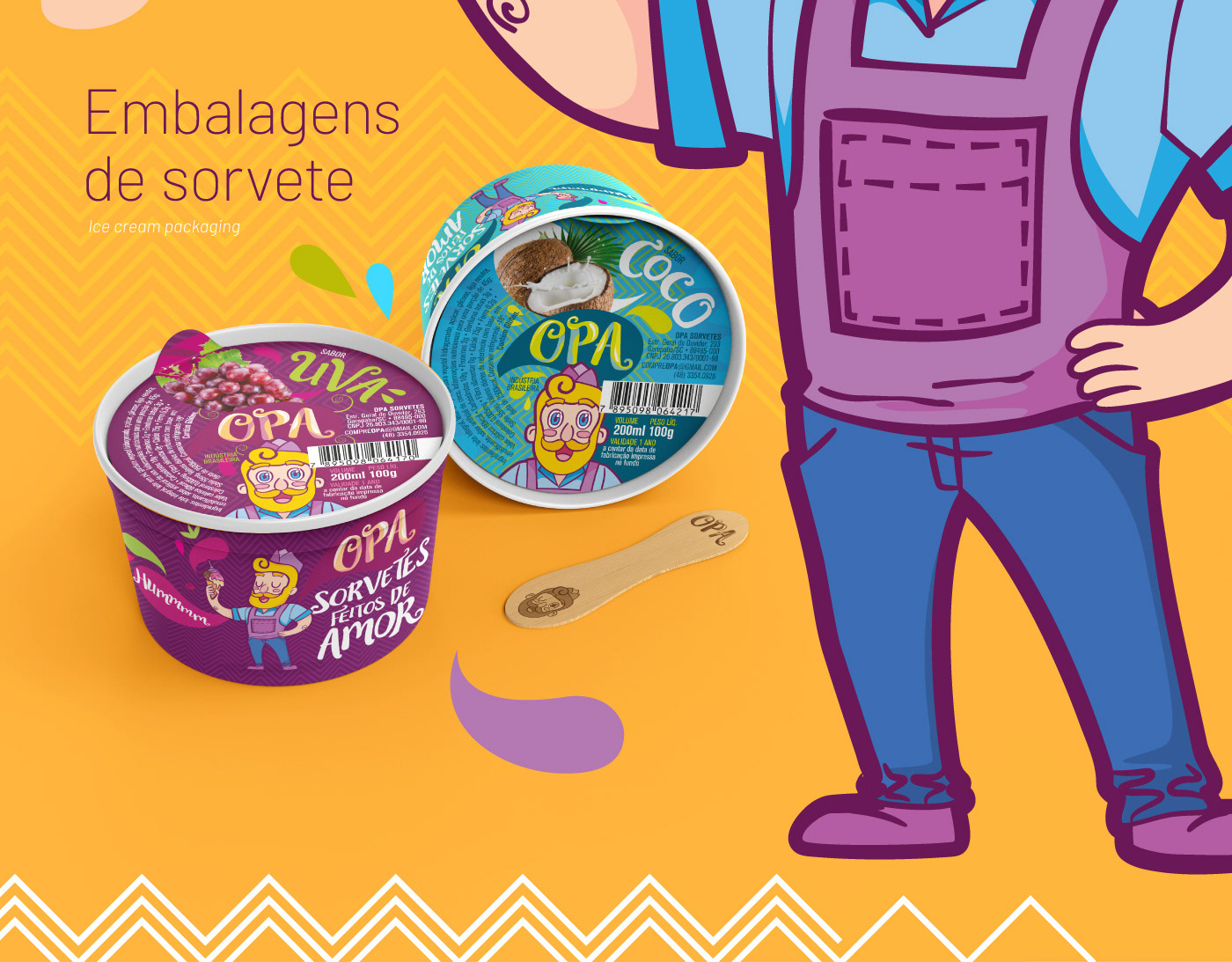 embalagem ice cream Ilustração mascote Packaging PDV ponto de venda pote de sorvete produto sorvete