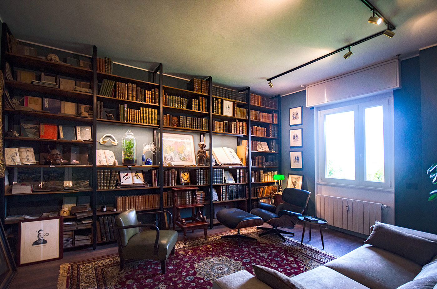antique apartment art bookshelf elegant Interior library milan vintage wallpaper