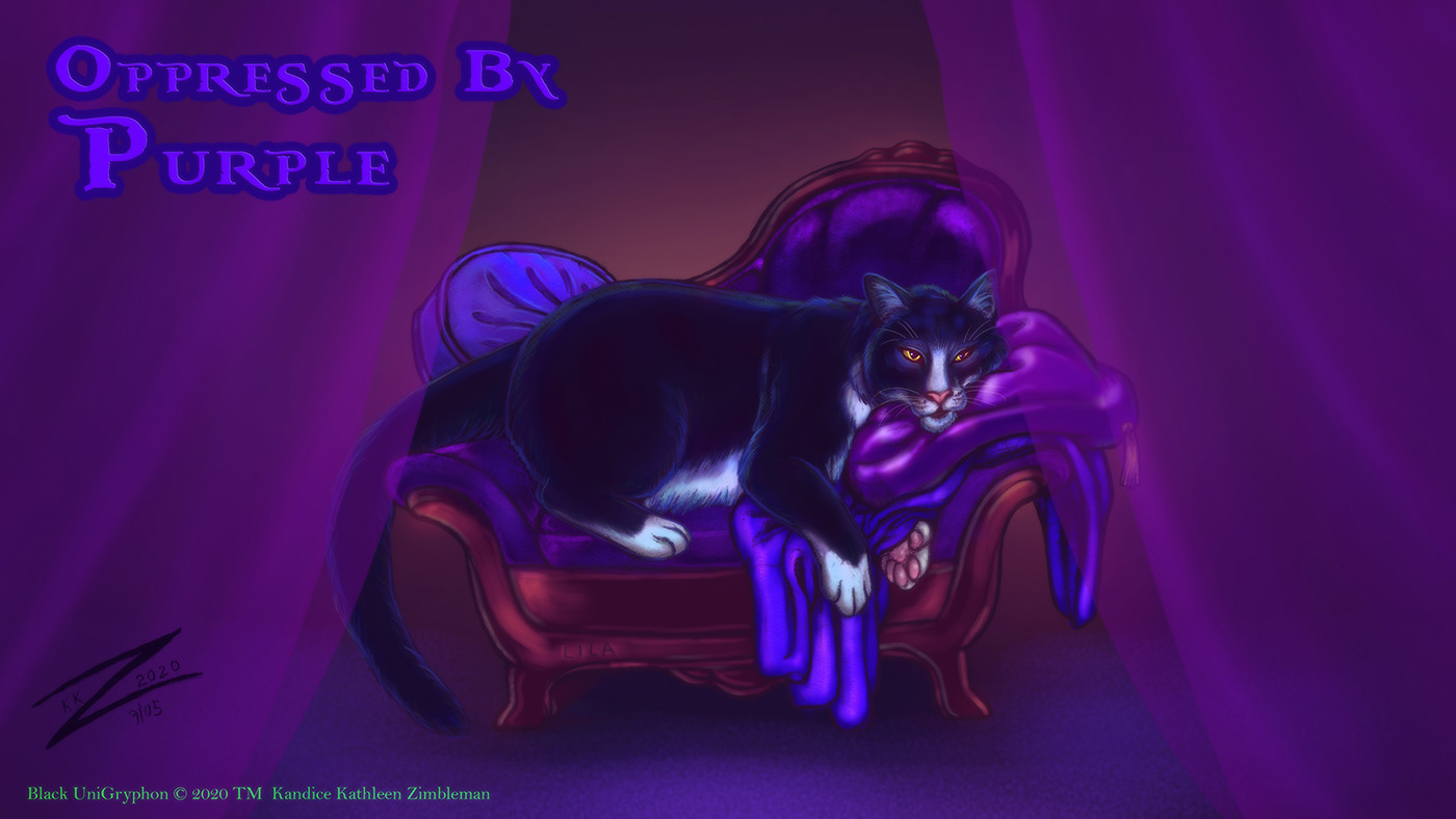 asmr cartoon Cat LILA motion graphics  oppressed by prurple purple relaxation spoiled tuxedo cat