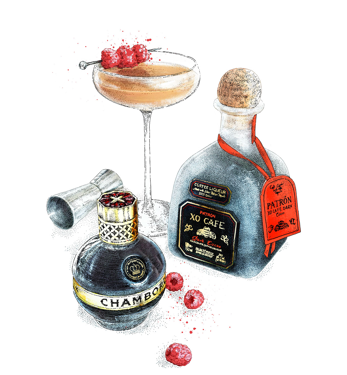 instruction how to process cocktail drink alcohol art ILLUSTRATION  hand drawn Hand Painted