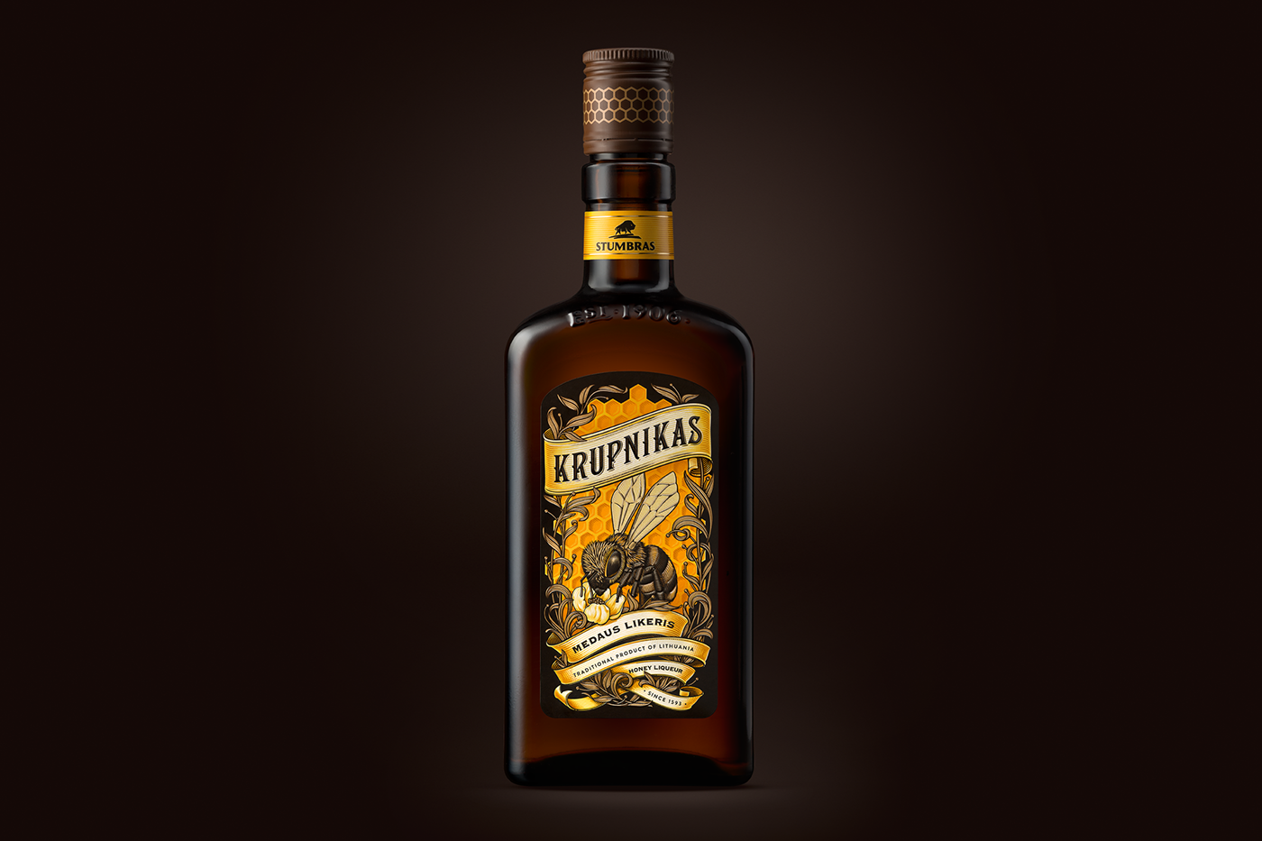 krupnik Label Liqueur etiquette packaging design Stumbras Krupnikas honey liqueur Lithuanian