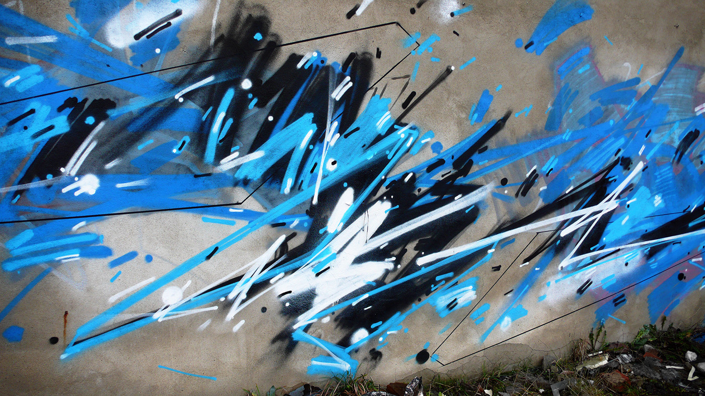Dynamism blue abandoned parking lot abstract spray Form clean fast noise sketch