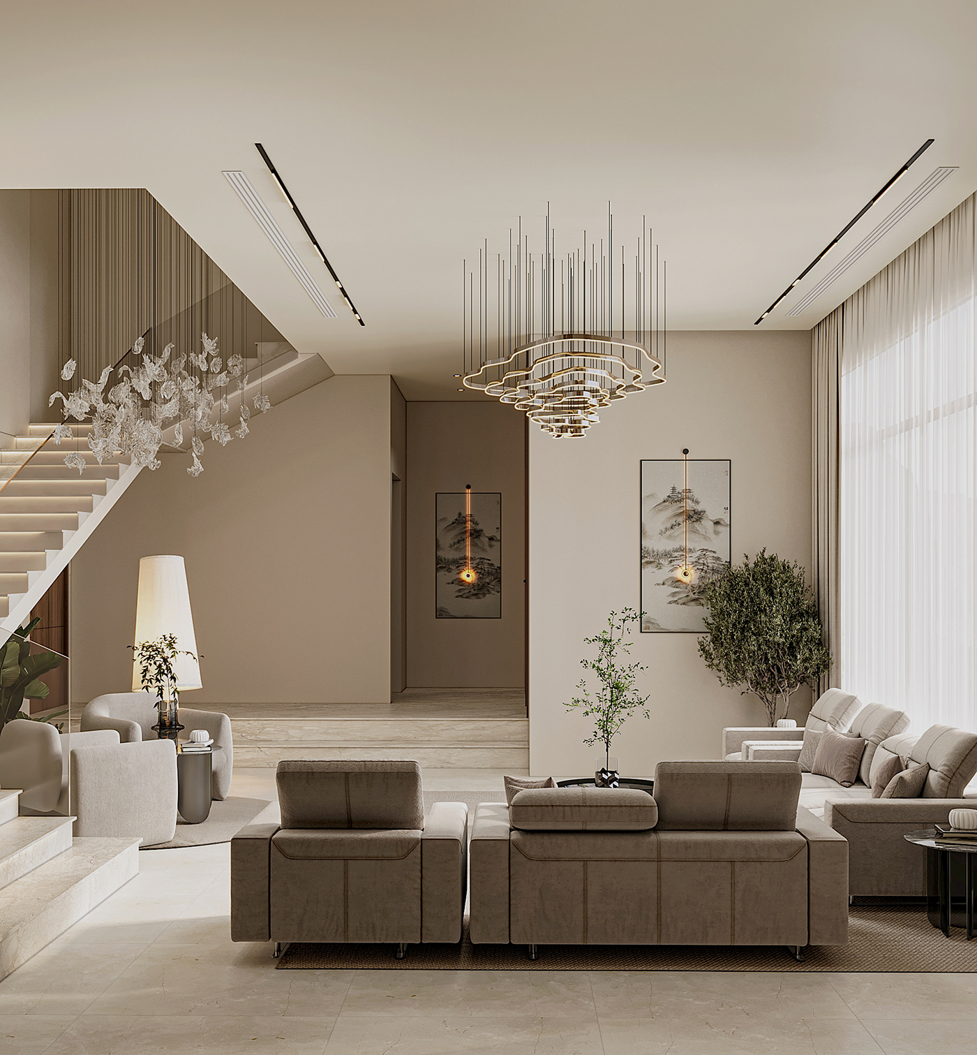 living Interior architecture modern Render visualization KSA Saudi Arabia stairs Вилла