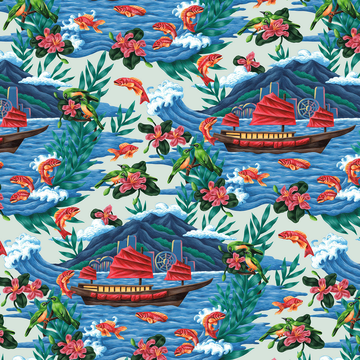 Acrylic On Paper Hong Kong ILLUSTRATION  painting   pattern design  Regent Hotels Saddo seamless pattern